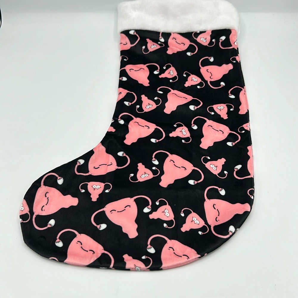 NWOT Women’s Health Happy Uterus Black 17" Christmas Stocking Hanging